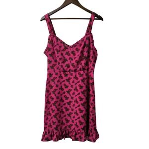 Betsey Johnson Pink Rose Floral Chiffon Ruffle Mini Dress Smocked Back Womens L